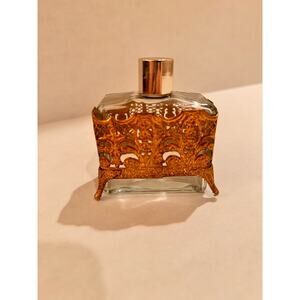 Vintage Perfume Bottle Ornate Footed Gold Filigree Cologne Vanity Removable Lid
